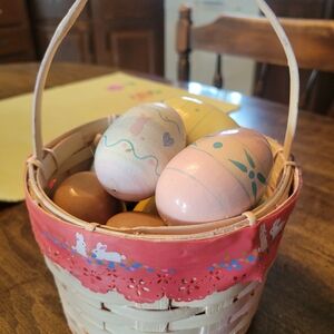 Decorative Easter Basket with Pastel Wooden Eggs
